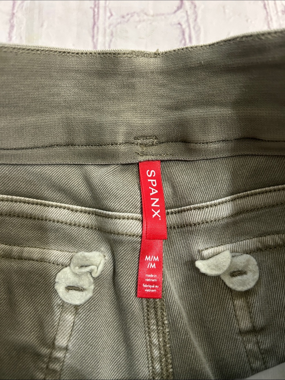 SPANX Twill Olive Green Cropped Wide-Leg Pants Size Medium Tall - Picture 4 of 6